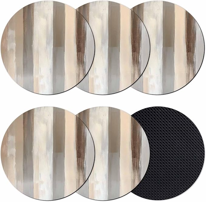 Brown Grey Coasters Set of 6, Abstract Neutral Textured Modern Minimalist Soft