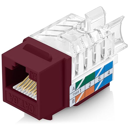 Everest 45° Angled RJ45 Cat6A Keystone Jacks 50-Pack in Red