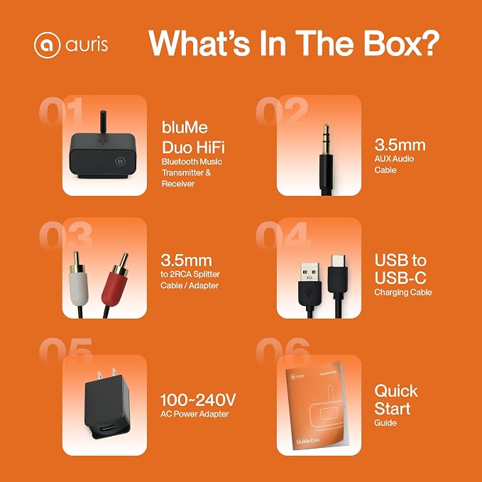 Auris Blume Duo HiFi Bluetooth 5.0 Music TV Transmitter & Receiver Long Range