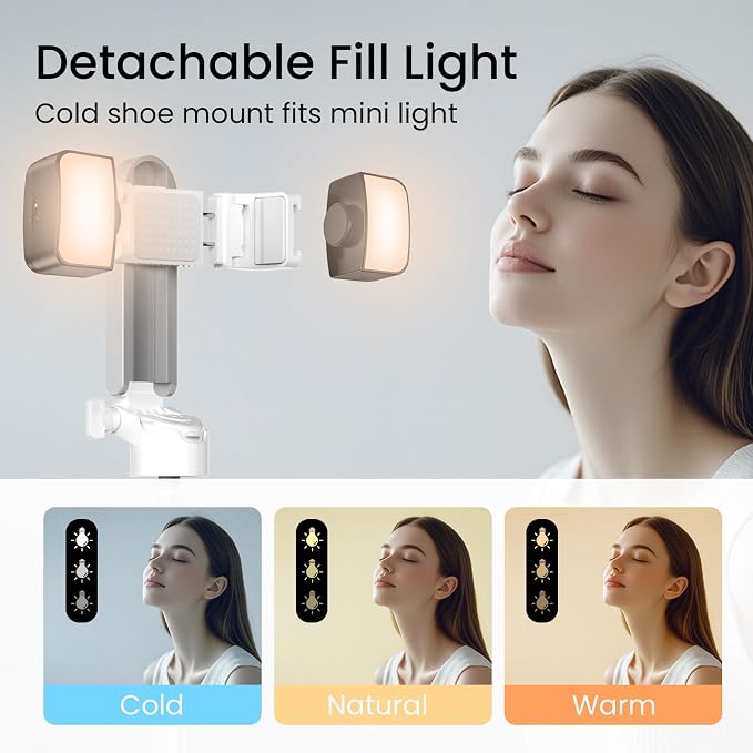 Mini Selfie Stick with 2 Fill Lights, Portable Phone Tripod with Remote and