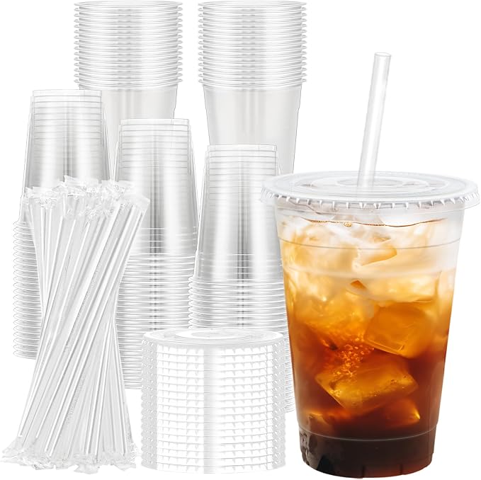 Lamosi 100 Pack 16 oz Plastic Coffee Cups