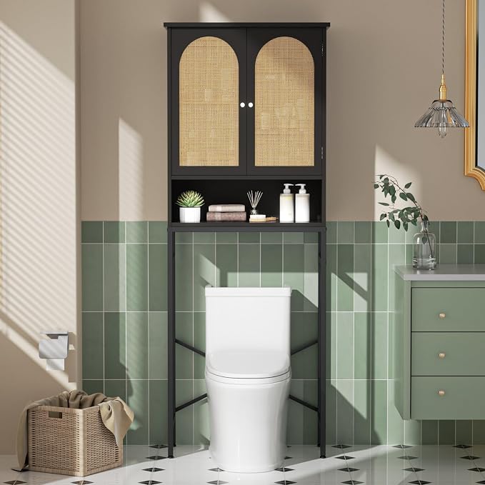 Rattan Toilet Storage Cabinet, Over The Rack Wood Cabinet