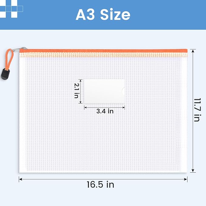 Sooez 24 Pack Super Large Mesh Zipper Pouch Bags, A3 Storage Bags