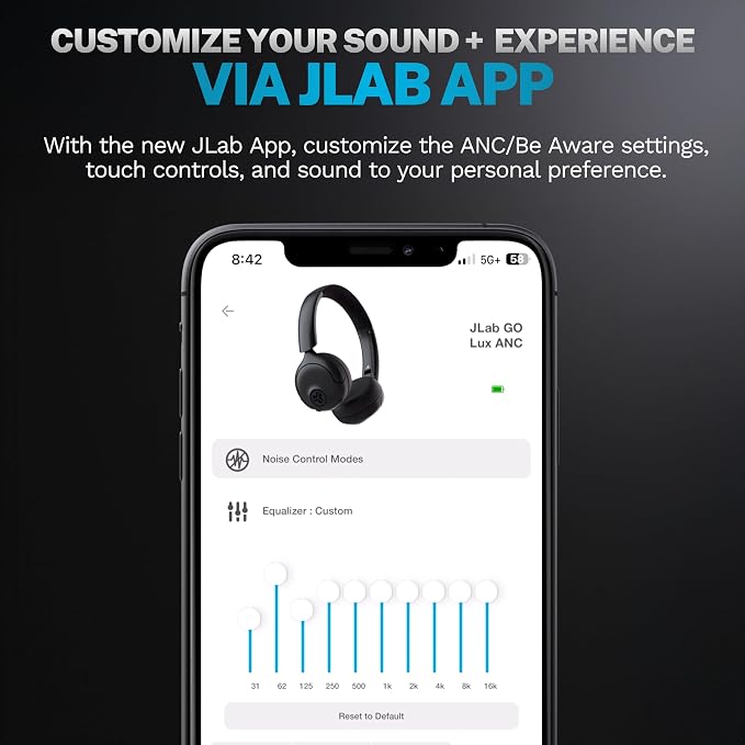 JLab Go Lux ANC Wireless Headphones, Hybrid Active Noise Cancelling, Premium