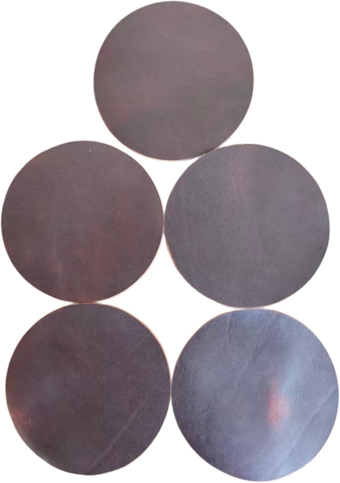 Full Grain Genuine Leather, Oil Wax Brown, 11cm Circular Coasters 5 pcs |
