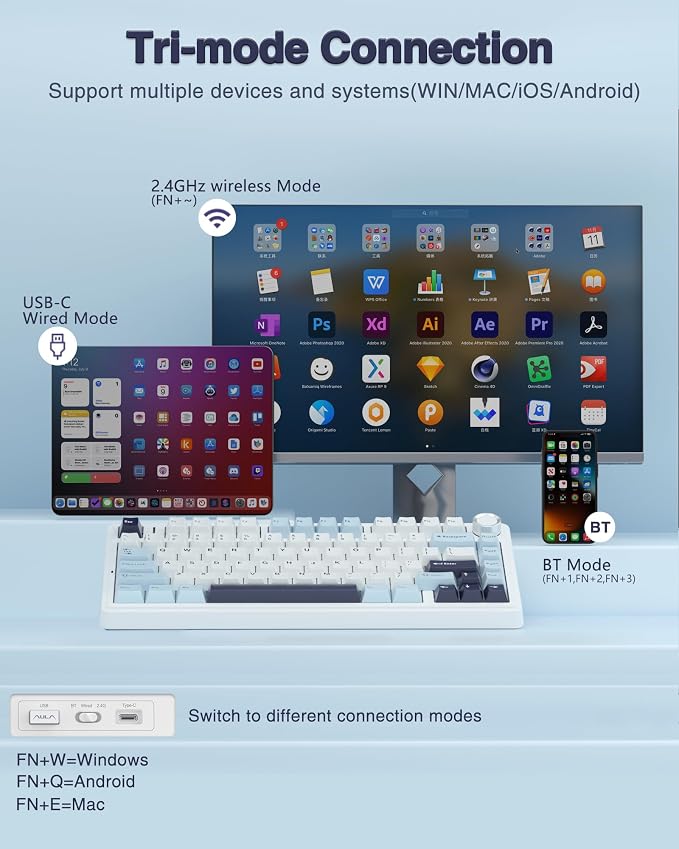 AULA F75 75% Wireless Mechanical Keyboard, Hot Swappable Creamy Keyboard