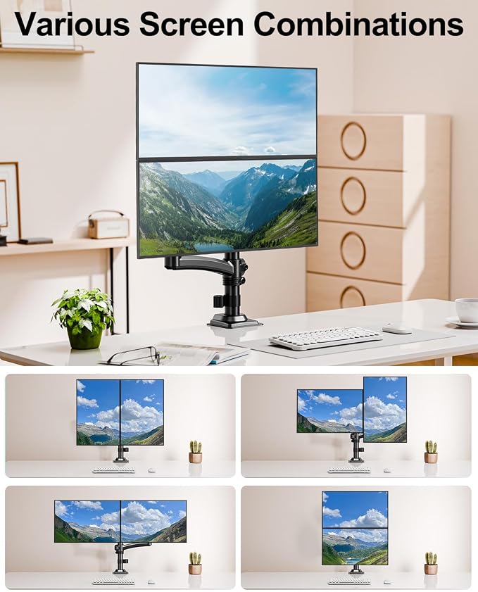 Dual Monitor Stand for Desk, Taller Monitor Arms for 2 Screens up to 32 inch