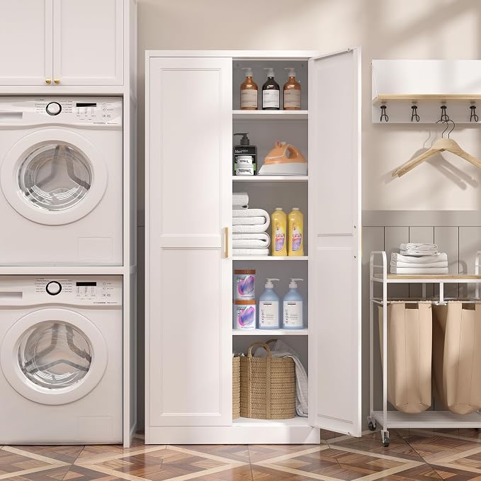 Kitchen Pantry Cabinet, 71”White Metal Pantry Storage Cabinet