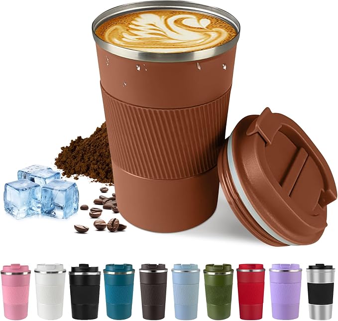 Vacuum Insulated Stainless Steel Travel Coffee Mug, Leak Proof Cup