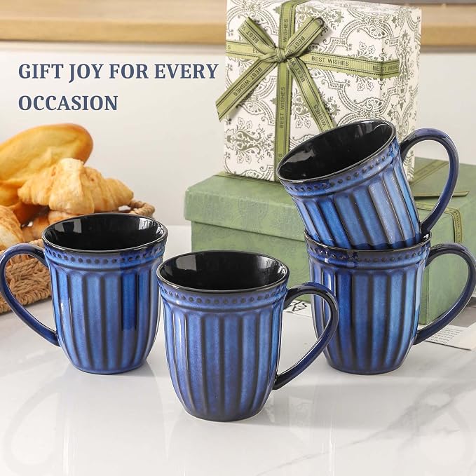 Coffee Mugs Set of 4, 16oz Navy Blue Ceramic Coffee Mug