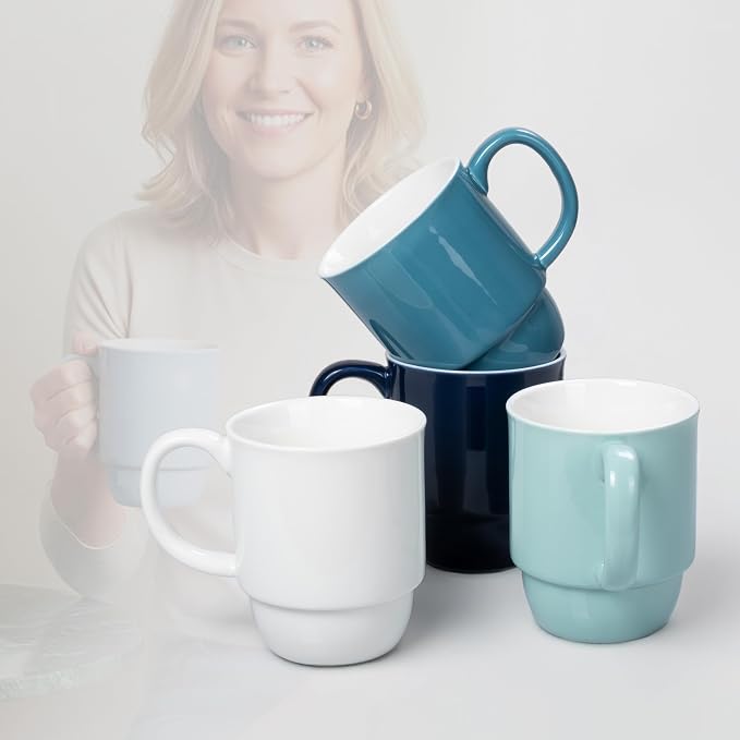 Stackable Porcelain Coffee Mug Set of 4 – 20oz Jumbo Capacity, Space-Saving
