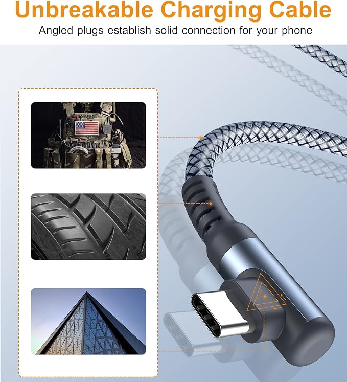 sweguard USB Type C Charger Cable Right Angle iPhone 16 Charger Nylon Braided