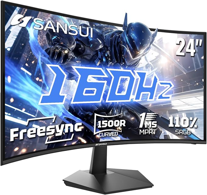 SANSUI Curved 24 Inch Gaming Monitor 160Hz FHD 1080P Computer Monitor, MPRT 1ms