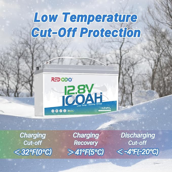 Redodo 12V 100Ah LiFePO4 Battery, Low Temperature Protection, Trolling Motor