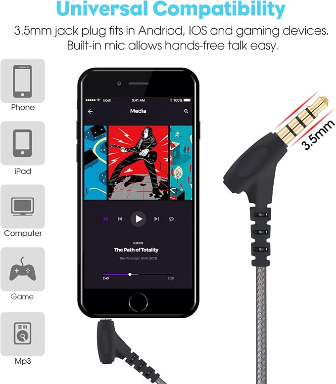 Super Bass Wired Earbuds with Microphone – Noise Cancelling, Deep Bass Ear Buds