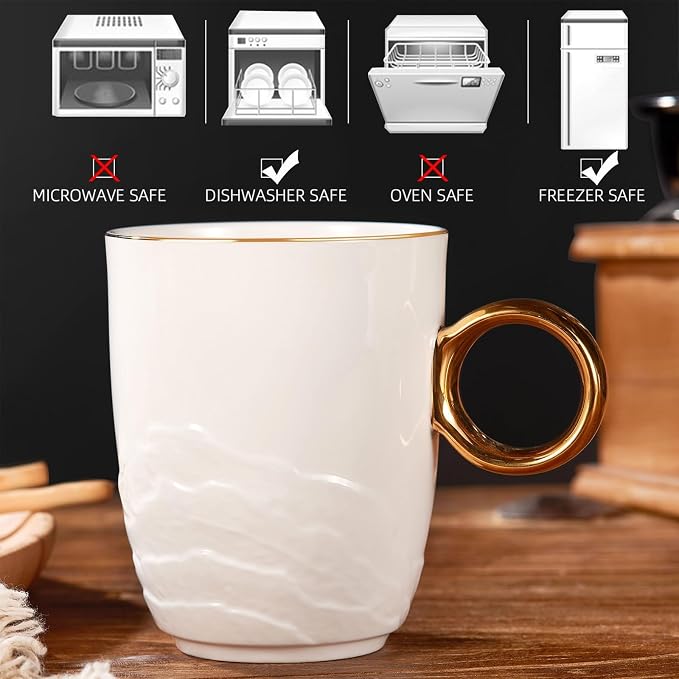 Chulan 12 oz Fine Bone China White Coffee Mugs