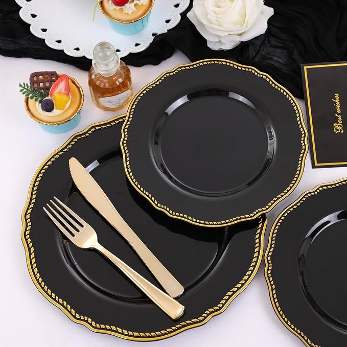 60pcs Black Plastic Plates