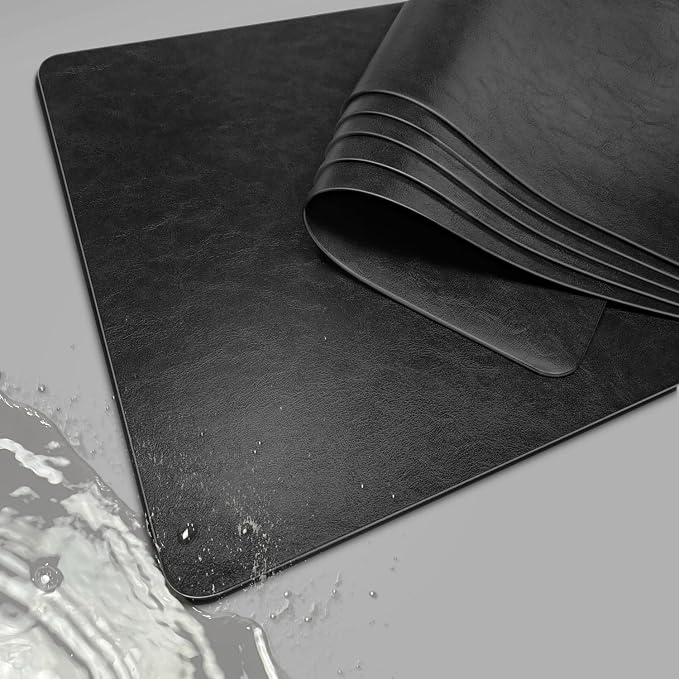 Classic Black Leather Effect Placemats Set of 6, Vinyl Faux Leather Table mats