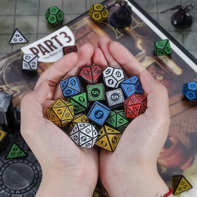 CiaraQ Polyhedral Dice with 5 Pouches, 5 Sets of Retro Dice
