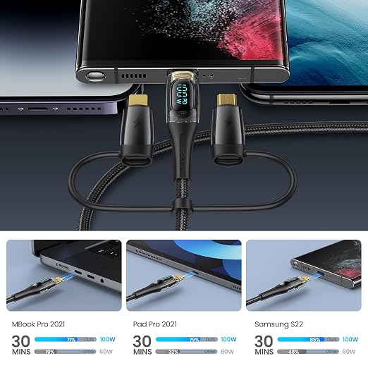 USB C to Multi Charging Cable, USAMS 100W 6.6FT 5A Type C to Type C Fast
