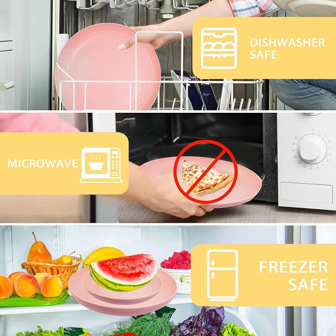 32Pcs Pink Plates and Bowls Sets