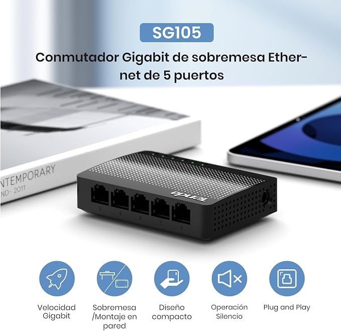 Tenda SG105, 5 Port Gigabit Switch, Unmanaged Home Ethernet Switch, Office