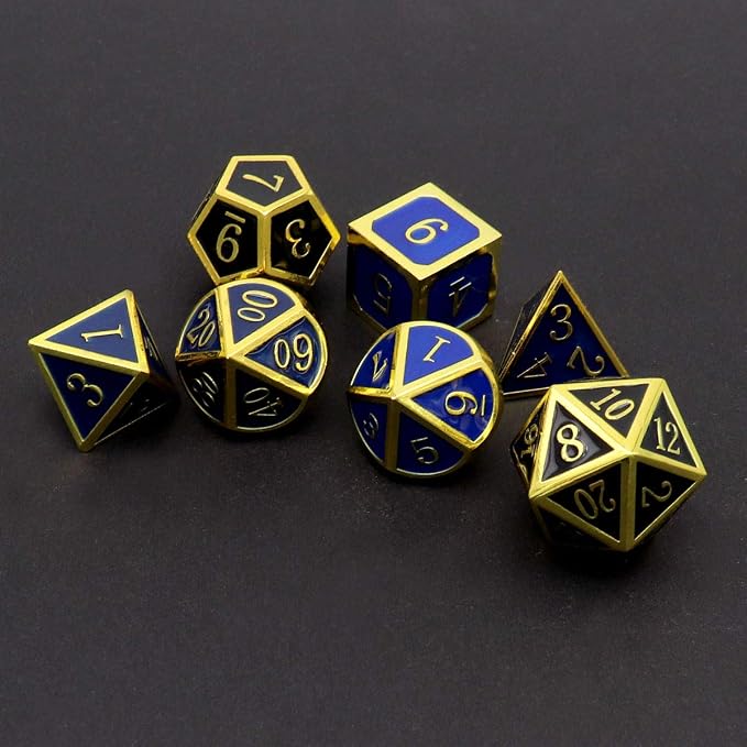 Haxtec Temperature Color Chaning Metal DND Dice Set Gold Blue Polyhedral D&D