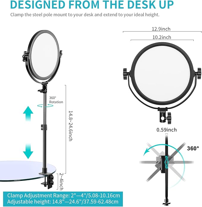 GVM Desk Mount LED Video Light, Bi-Color Professional Light