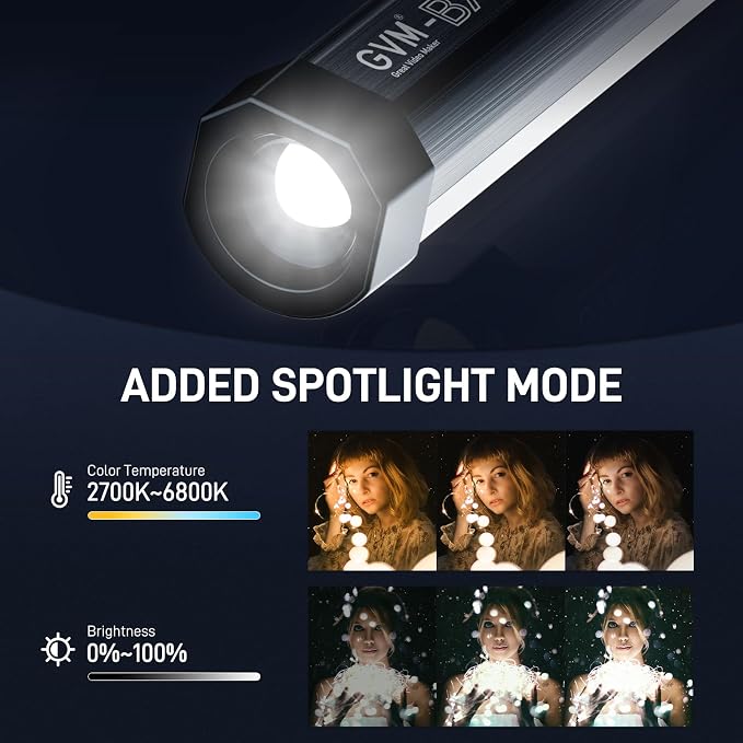 GVM RGB Tube Light with Spotlight, Magnetic Handheld Photography Light