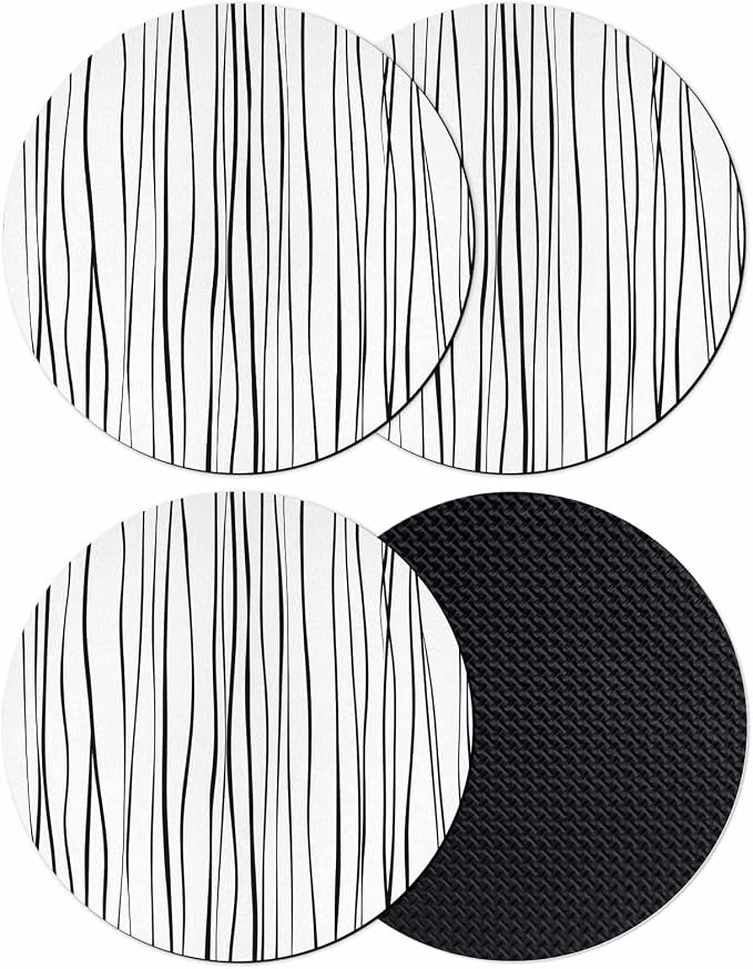 Black Coasters Set of 4, Abstract Lines Gradient Minimalist Modern Texture Soft