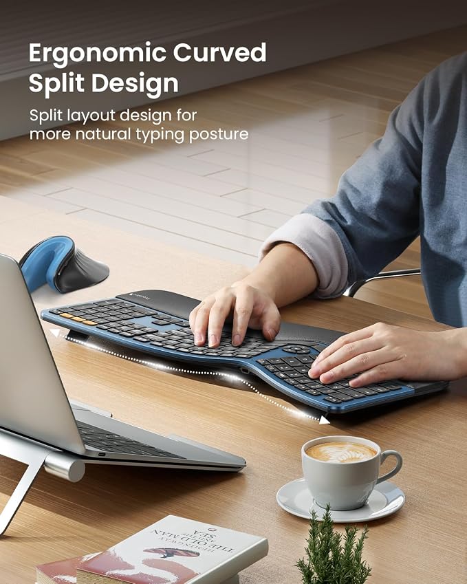 ProtoArc Backlit Bluetooth Ergonomic Keyboard, EK01 Plus Full Size Wireless