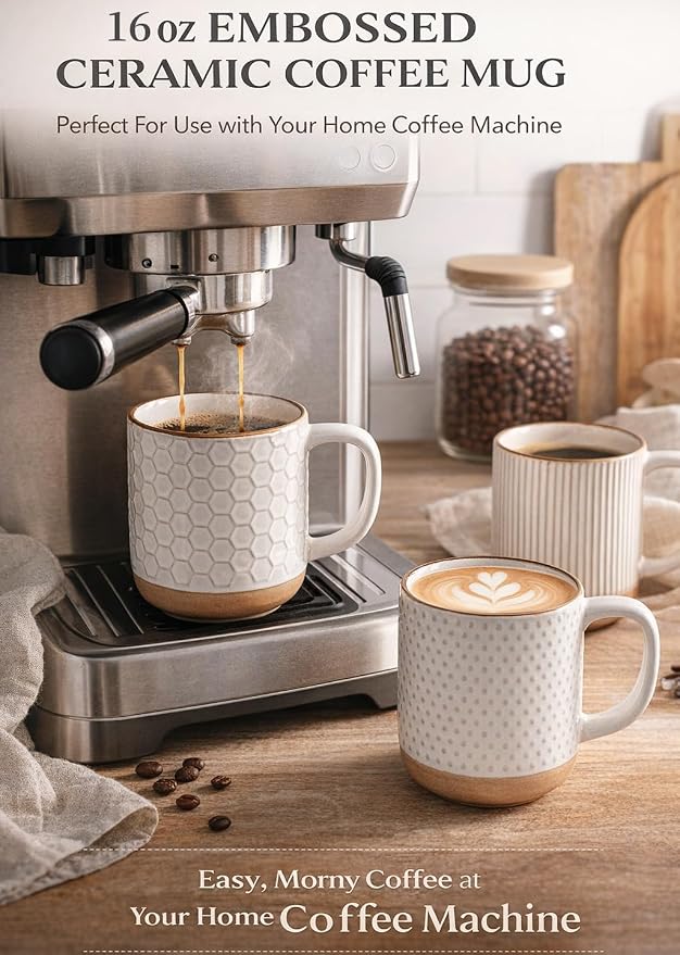 GBhome Coffee Mugs Set of 6, 16 oz White Coffee Cups