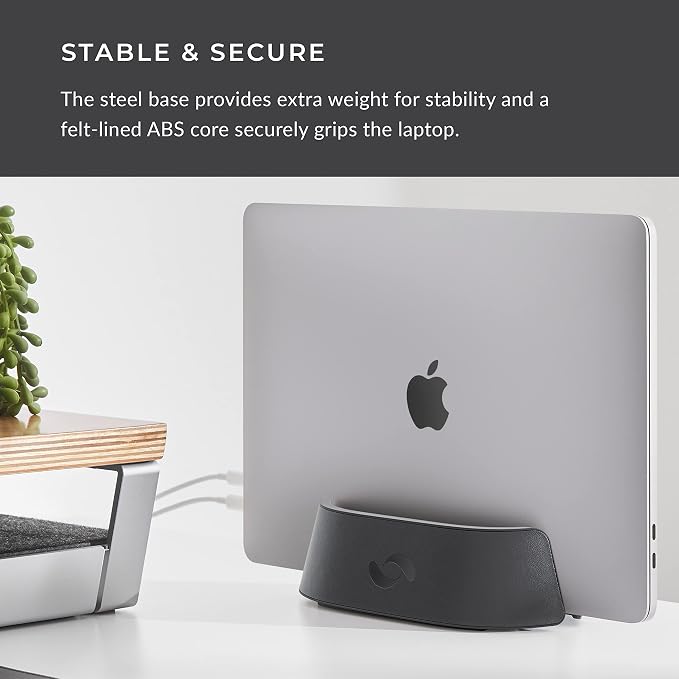 HumanCentric Vertical Laptop Stand in Vegan Black Leather, Upright Adjustable
