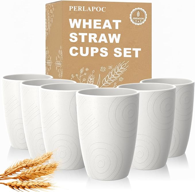 Wheat Straw Cups 6 PCS, Unbreakable 16 OZ Tumbler Set, Lightweight Glass Cups