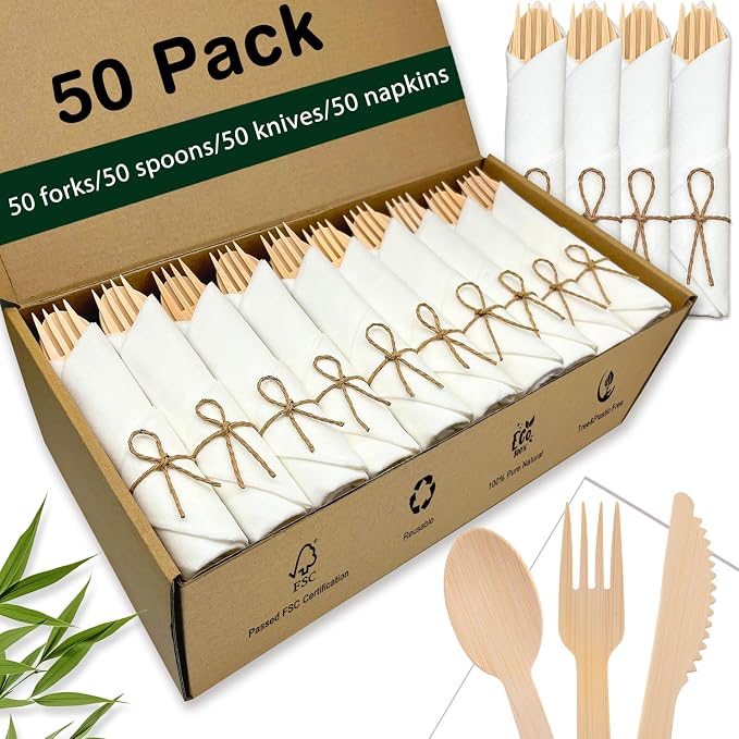 Pre Rolled Bamboo Silverware Set