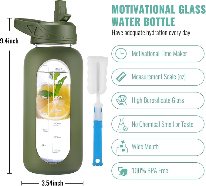 CIVAGO 32 oz Glass Water Bottle