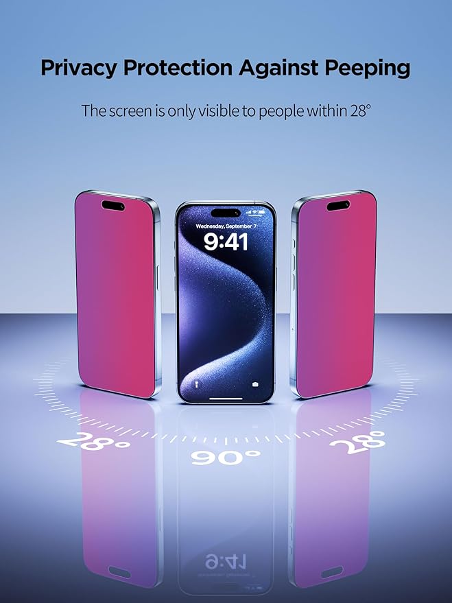 Compatible for iPhone 15 Pro Max Privacy Screen Protector Tempered Glass 6.7