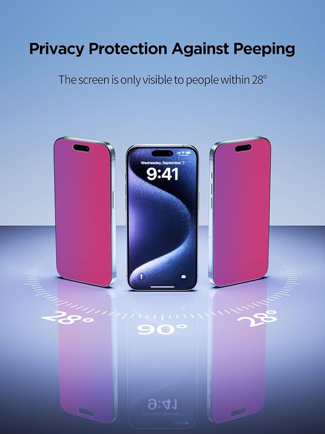Compatible for iPhone 15 Pro Privacy Screen Protector Tempered Glass 6.1 Inch