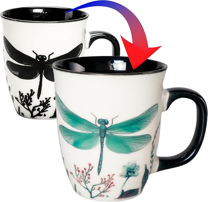 16 oz Dragonfly Coffee Mug, Color Changing Cup | Ceramic Coffee Cup, Heat