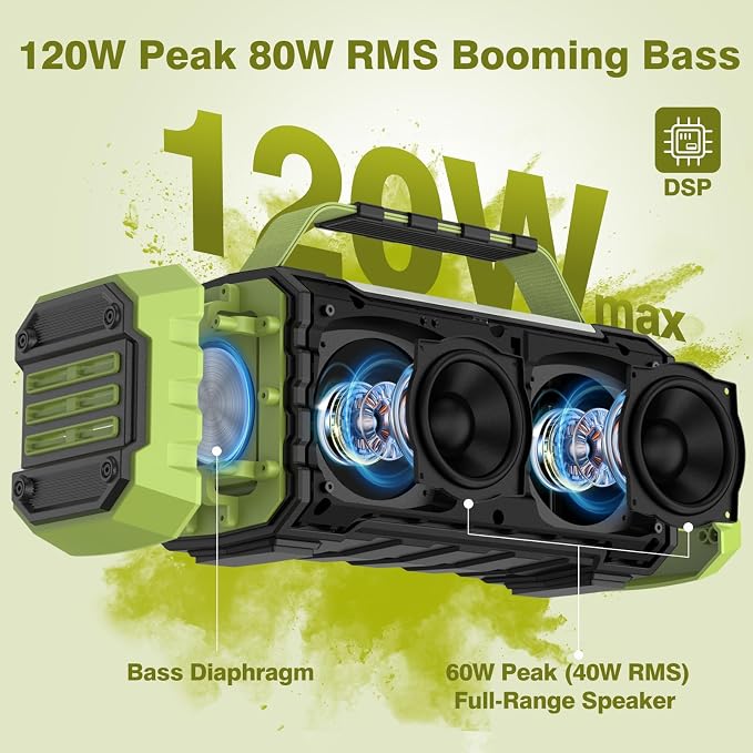 Portable Bluetooth Speaker 120W Peak 80W Wireless Speakers, TWS Pairing