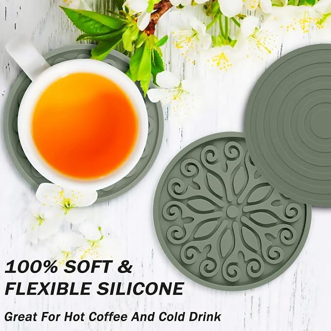 Coasters for Drinks, Resistant Reusable Silicone Coasters