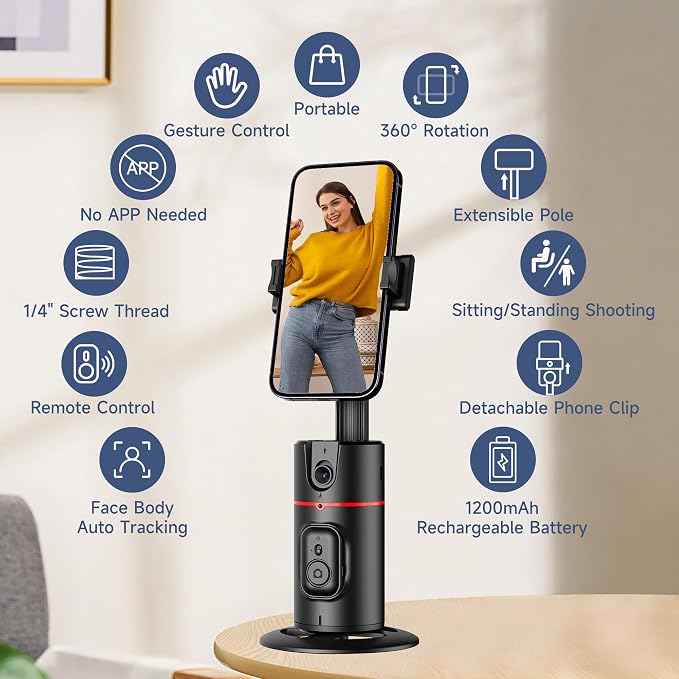 Auto Face Tracking Tripod, No App, Smart Shooting Phone Holder
