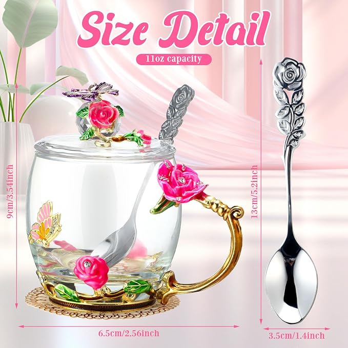 Nuanchu 4 Sets Flower Glass Tea Cups