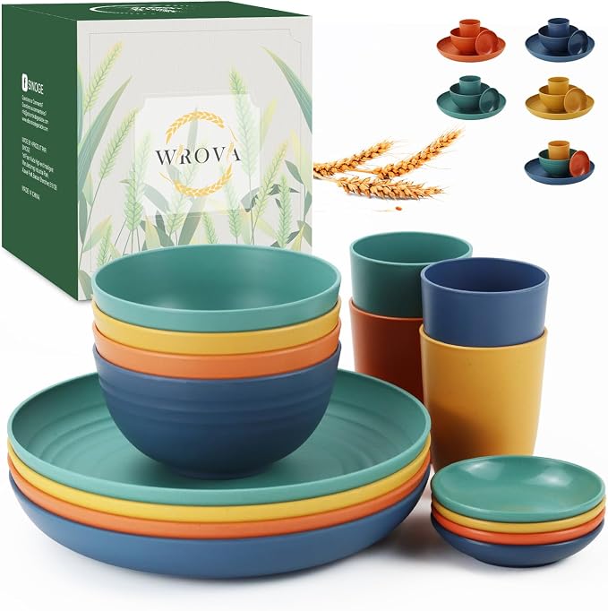 Wheat straw plates and bowls sets of 16