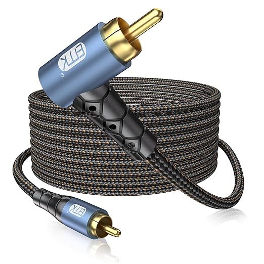 EMK RCA Subwoofer Cable 90 Degree RCA to RCA Audio Cable 24K Gold-Plated Nylon