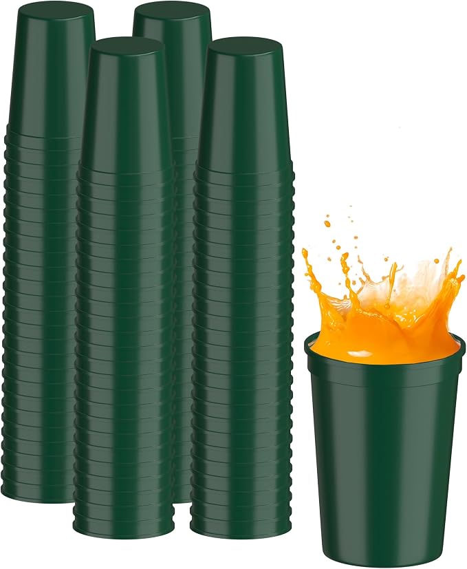 PartyPrints 100 Pack Small 10 to 12 oz Kelly Green Reusable Blank Plastic Cups