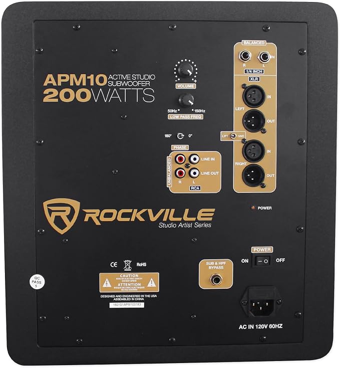 Rockville APM10W Active Studio Subwoofer in White, MDF Wood, RCA/XLR/Optical