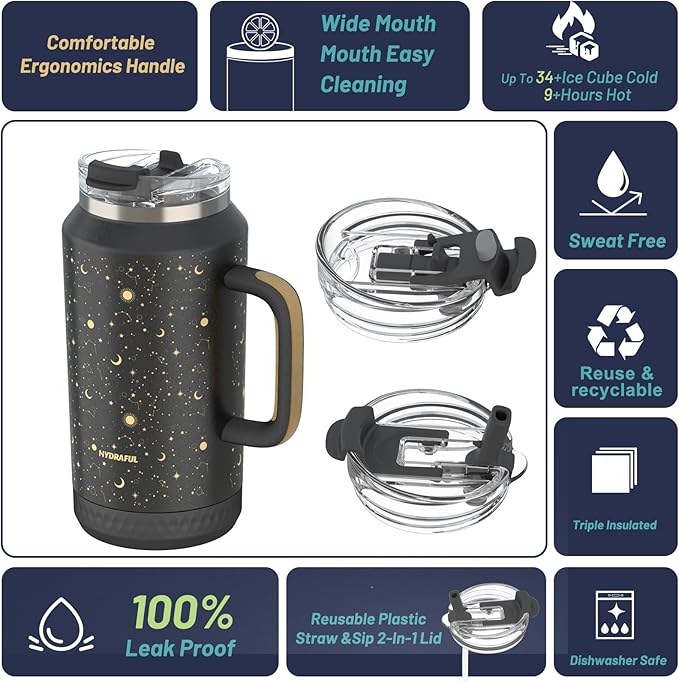 Hydraful 64 oz Tumbler with Handle and Straw