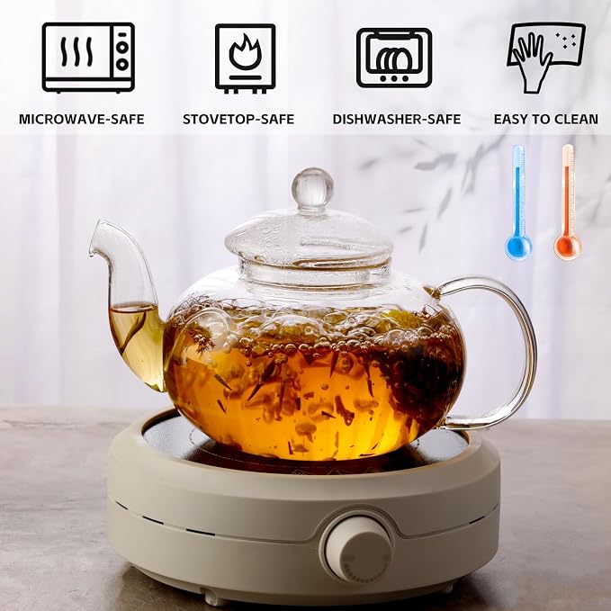 Glass Teapot Set, 40OZ/1200ml Stovetop Safe Glass Tea Kettle
