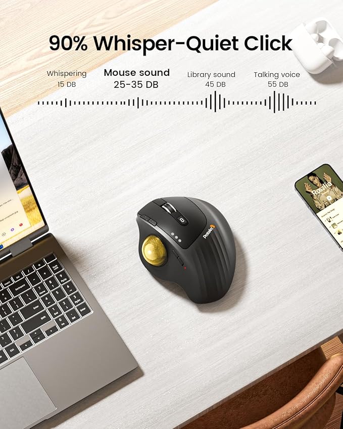 ProtoArc Wireless Trackball Mouse, EM01 NL Ergonomic Bluetooth Rollerball Thumb